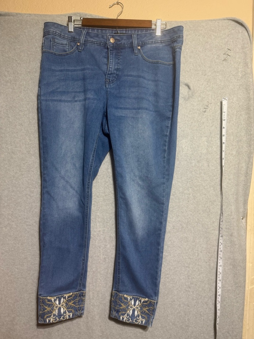 Blue Embroidered Cuff Women’s Jeans